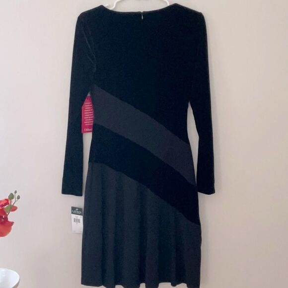 RALPH LAUREN NWT VELVET V NECK LONG SLEEVE A LINE DRESS BLACK SIZE 2 - Picture 6 of 13